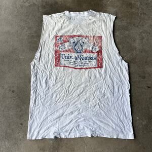 VINTAGE UNIVERSITY OF KANSAS BUDWEISER BEER PARODY HUMOR SHIRT MUSCLE TOP MEN XL